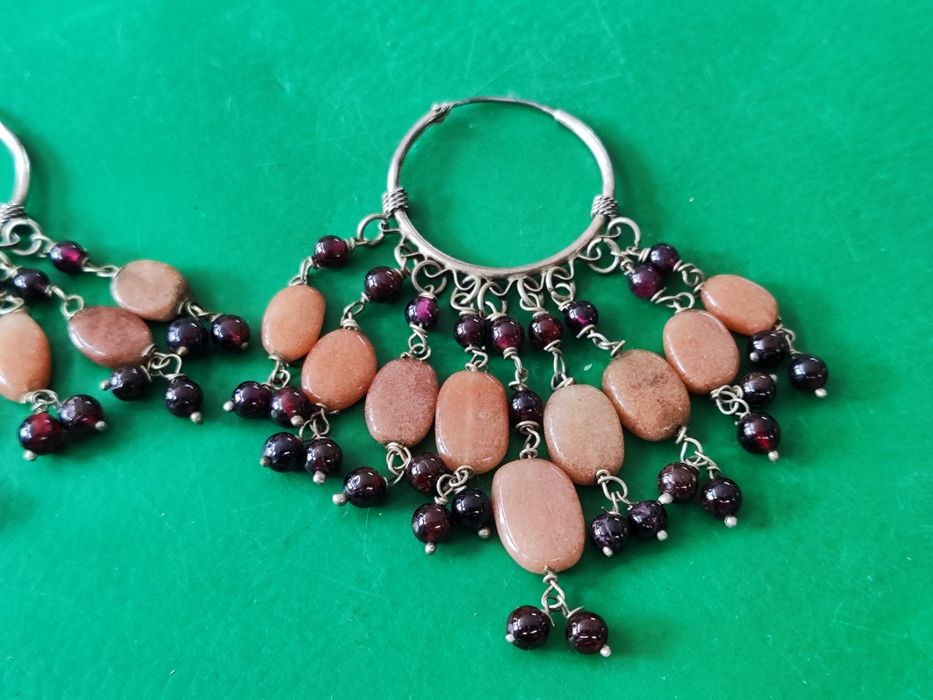 Сребърни обеци с гранати и ахат