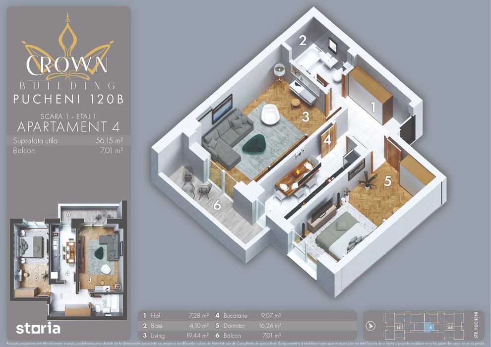 0 Comision! Apartament nou cu 2 camere si balcon, Strada Pucheni, S5
