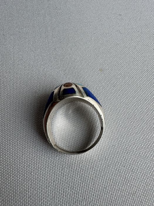 Inel din argint, lapis lazuli, turcoaz si piatra soarelui