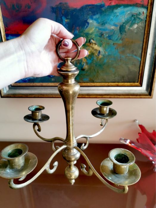 Антикварна масивна бронзова таванна лампа свещник подвижна лампа свещ