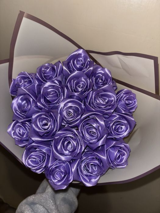 САТЕНЕНИ РОЗИ, Ръчна изработка, букет, красота, подарък,8ми март,цветя