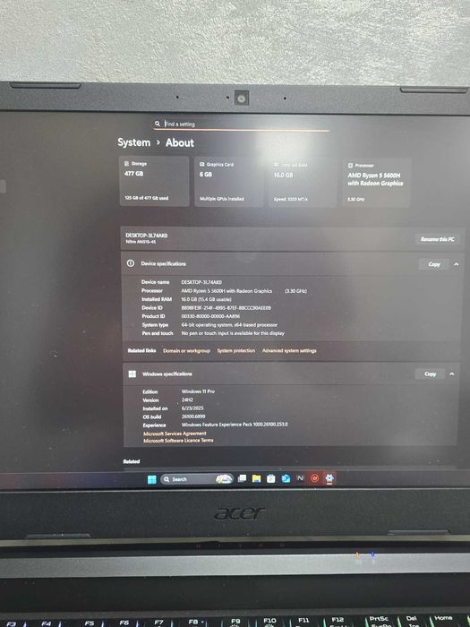 Laptop  ACER Nitro 5 AMD Ryzen 5 5600H, 15.6"  BMG Amanet 98757