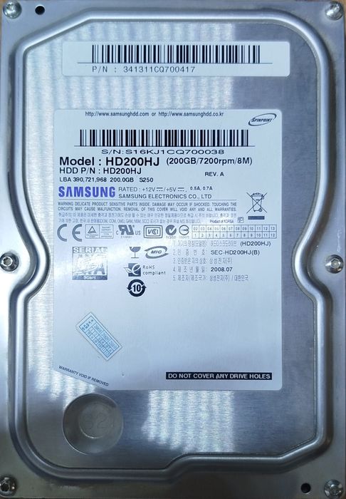 Жёсткий диск на 200 Гб от Samsung HD200HJ