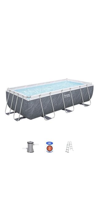 Piscina dreptunghiulara Bestway, Steel Pro MAX cu pompa si scara, cadru metalic, aspect marmura gri, 404 x 201 x 100 cm