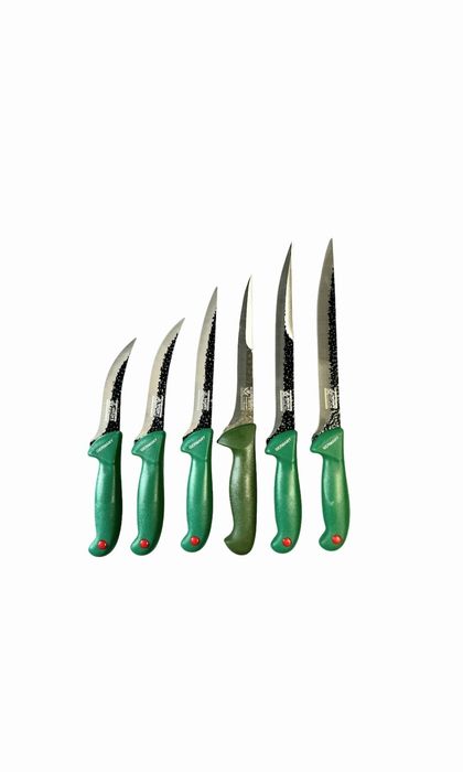 Set 6 cutite profesionale macelarie, 2 Cutite injunghiat 25 cm, 2 Cutite injunghiat 20 cm, 2 Cutite dezosat filetat lama curbata forjata