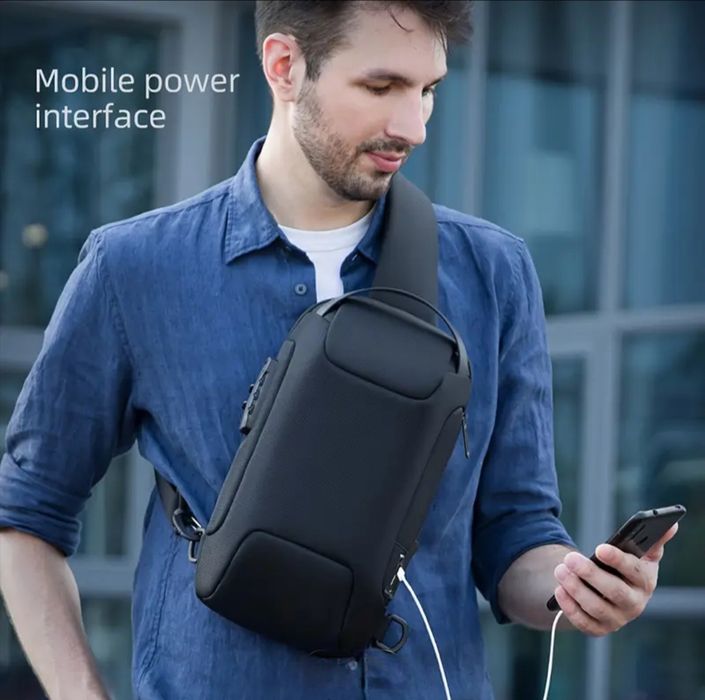 Мужская сумка через плечо с юсб адаптером