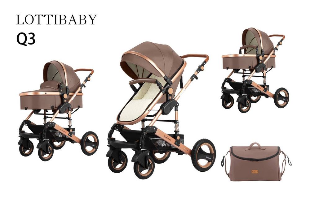 Коляска Lottibaby Q3 2-в-1 люлька + прогулочный блок