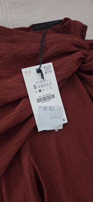 Pantaloni largi cu eșarfă Zara,cărămizi,material vascoza,marimea S noi,cu eticheta