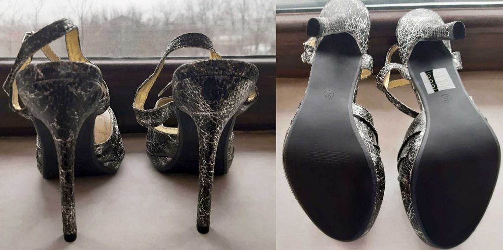 pantofi tip sandale noi marca rida negru cu gri elegante cu toc