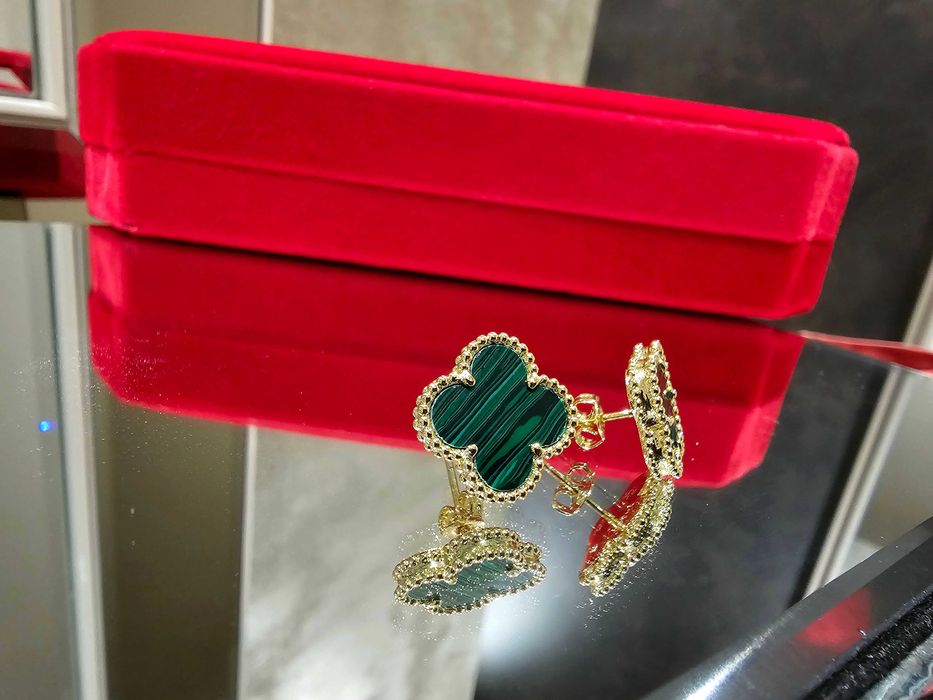 Van Cleef & Arpels VCA Gold Green Vintage Alhambra Clover Дамски Обеци