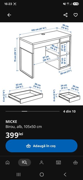 Birou alb pal Ikea impecabil 150×50