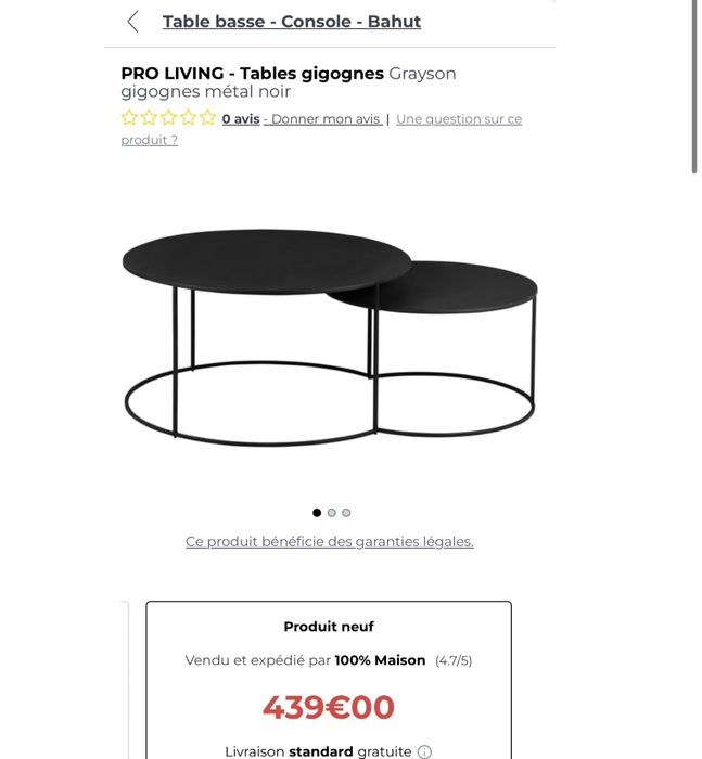 Masuta living metal negru Pro Living Grayson GRAY TBGIG115