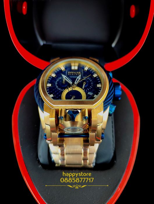 часовник INVICTA Bolt Zeus Magnum Gold/Blue 52 mm, Инвикта нов