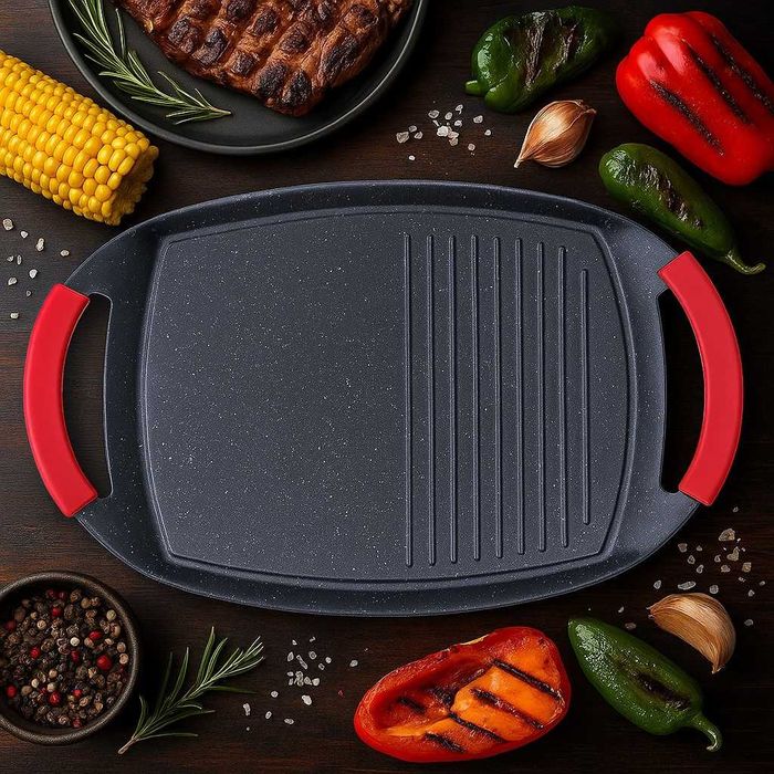 Грил плоча – 47 см с незалепващо покритие и двойна повърхност