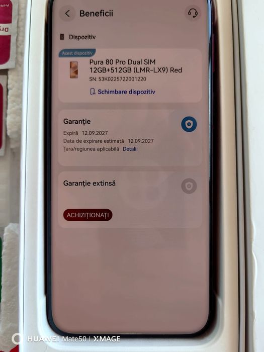 Vând HUAWEI PURA 80 PRO ROȘU cu factura și garanție până în septembrie 2027