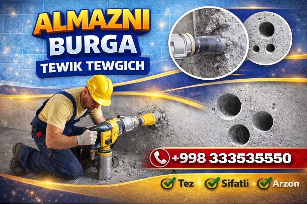 Алмазни бур бетон учун тешик очиш almazni bur beton uchun tewik ochish