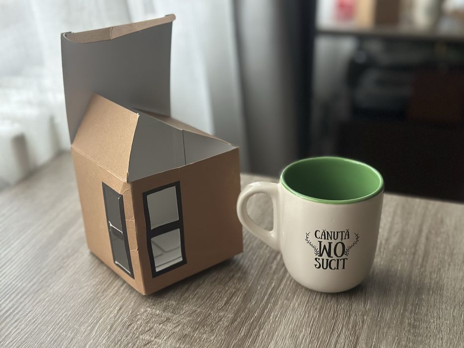 Cana ceasca ceai cafea ceramica canuta on sucit interior verde