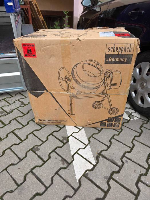 Betoniera Scheppach MIX180, capacitate 650 W, 180 L, viteză 29,5 min-1, angrenaje turnate durabile și robuste