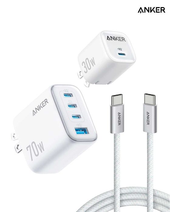 Зарядные устройства Anker 70W & 30W GaN + 2 USB-C кабеля