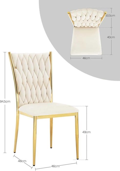 Трапезен стол модерен дизайн 2 броя комплект WOLTU цвят крем