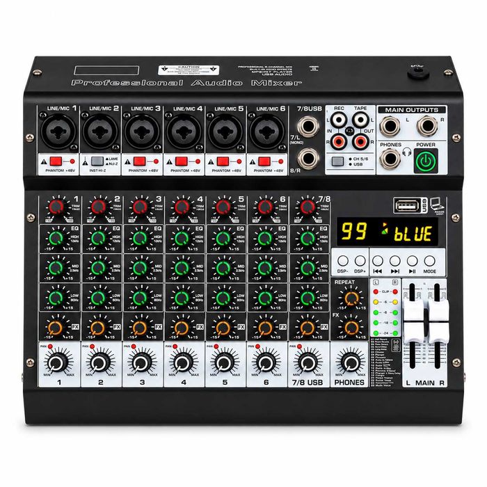 Pasiv mixer audio profesional 8 canale 99 Efecte digital DSP Stereo canal LED ecran USB Bluetooth
