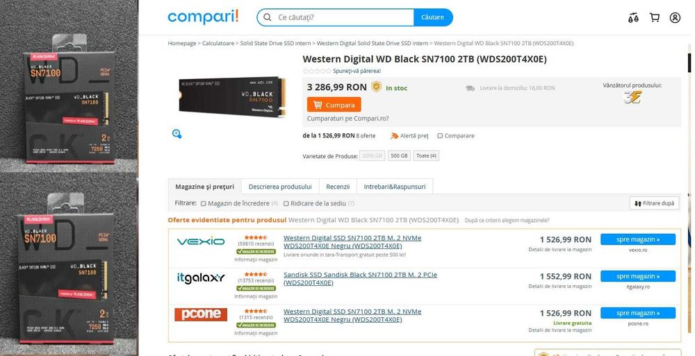 SSD 2TB WD Black SN7100 PCI Express 4.0 , nou, sigilat , garantie producator