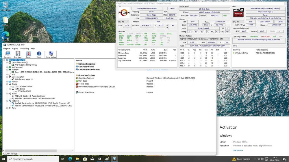Lenovo ThinkCentre M715q Tiny Desktop AMD Ryzen 5 PRO 2400GE/128GB/8GB