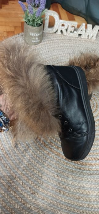 Боти / кецове, естествена кожа и пух, размер 38