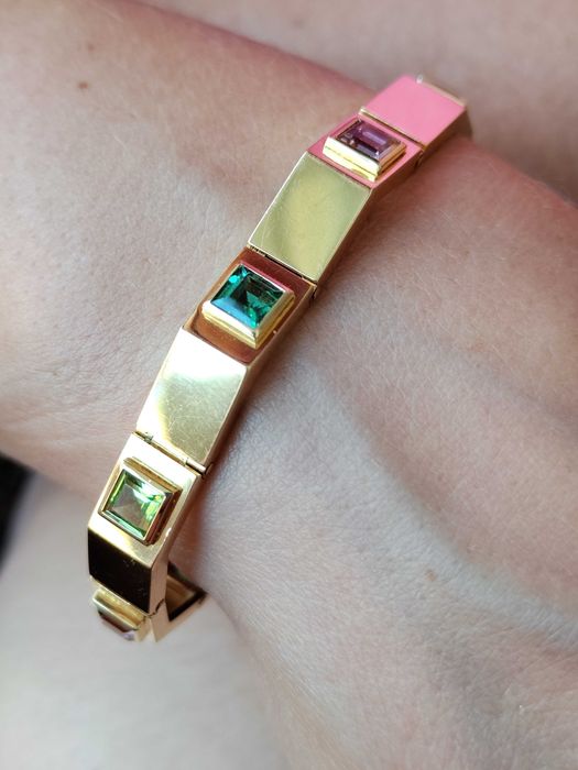 bratara aur 18k cu turmalina turmaline paraiba peridot lavender unicat