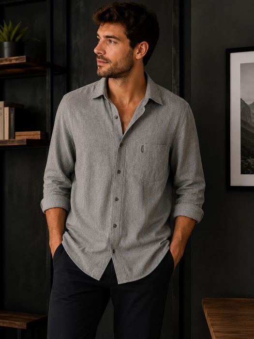 Cămașă BOSS Hugo Boss gri melanj, mărimea M, stil casual-elegant