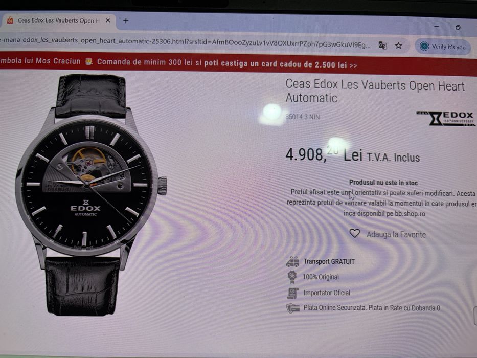 Ceas Edox Les Vauberts Open Heart Automatic