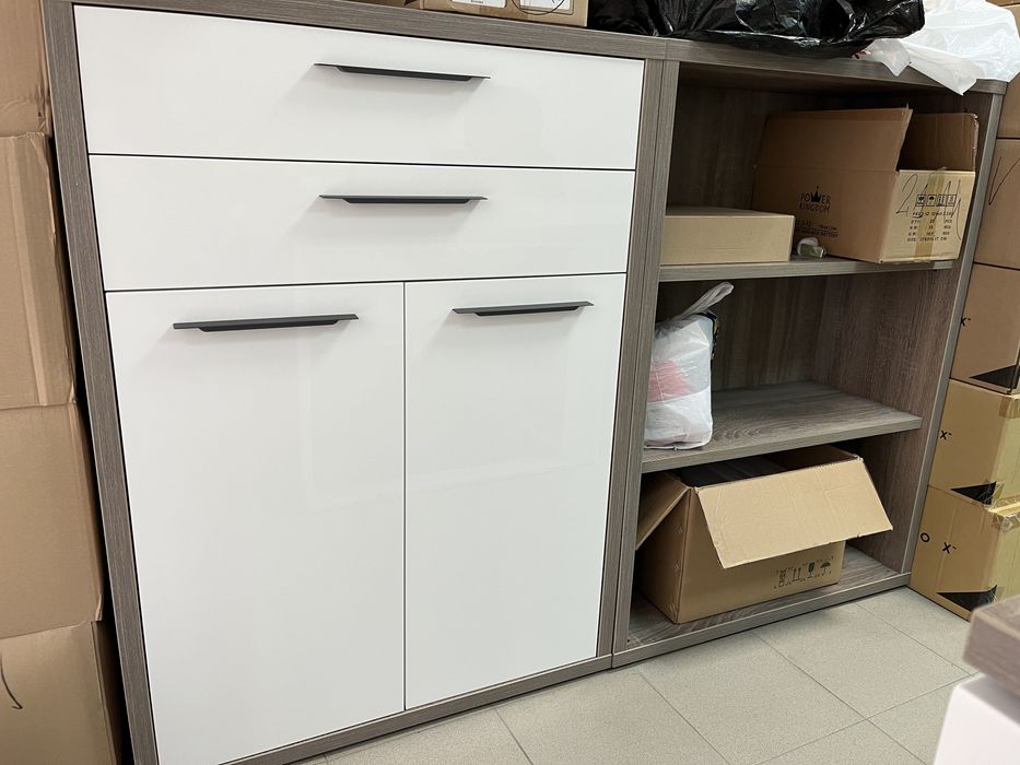 ПРОМО НОВО Офис Стол/Бюро/Маса/Етажерка/Шкаф/Бял Гланц/Дъб/Трюфел/Aiko