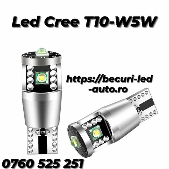 Set Două Becuri Led Cree T10-W5W Can-bus 5500K/12V/1000Lumeni