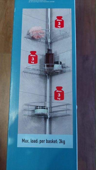 Etajera telescopica pentru baie 123- 260 cm, crom, 3 suporturi, Nou!