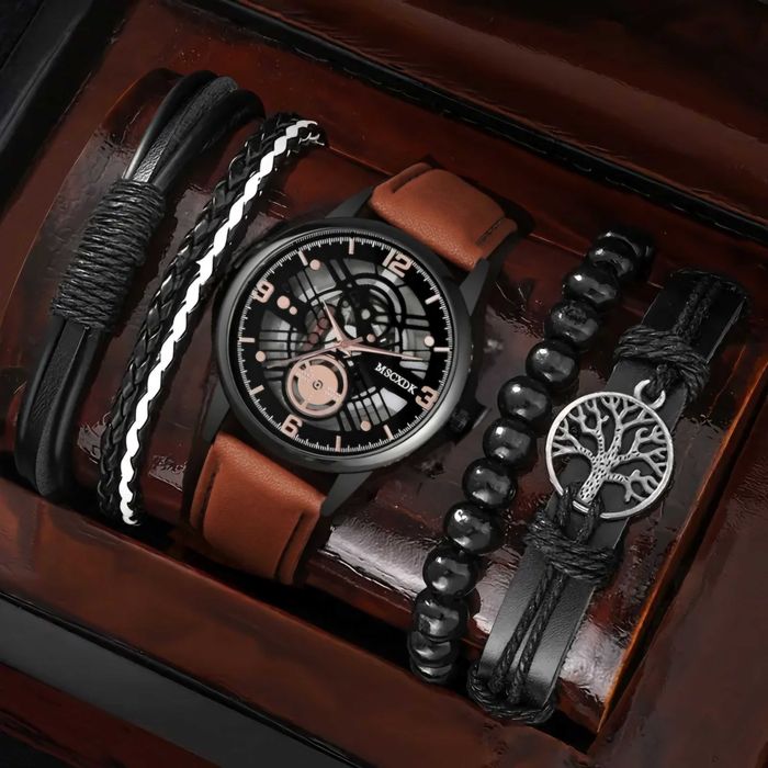 Seturi cadou bărbați: ceas Quartz+Brățări. Baterii incluse. Premium.