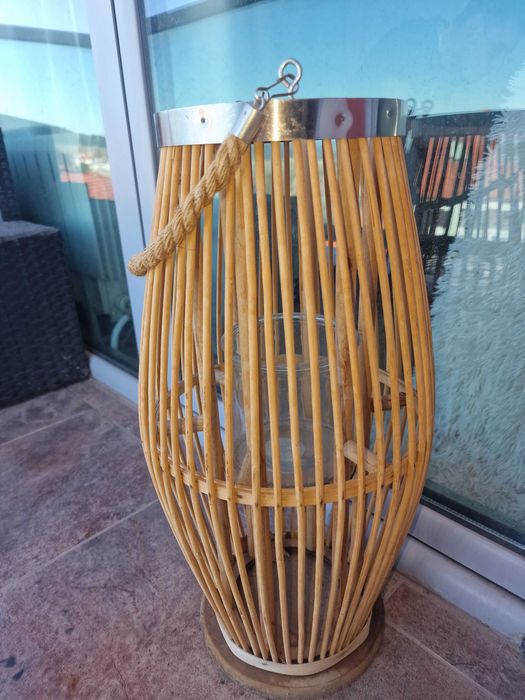 Декоративен бамбуков фенер за свещ със стъклена вложка