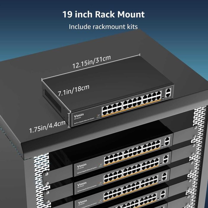Switch rețea negestionat Gigabit Ethernet Vimin VM-GS-2420 24 port 2 port Uplink 1Gb,Suport IEEE802.3af/at VLAN montare rack 19 inch Plug and Play