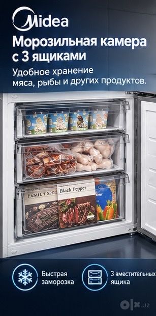 Холодильник MIDEA MDRB457FGF46ID — INVERTER, NO FROST, 344 л