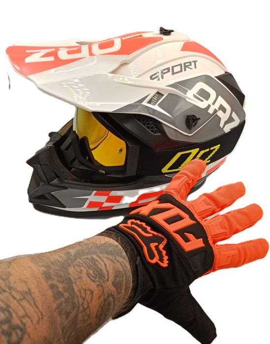 Комплект кросова каска очила и ръкавици