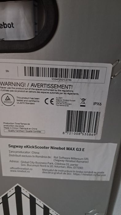 Trotineta electrica Segway Ninebot  Max  G3.,  NOU