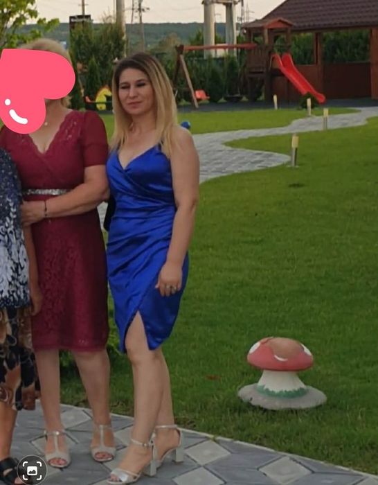 Rochie satin albastră marine S