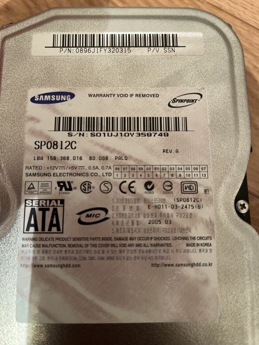 Продается жесткий диск Samsung SP0812C