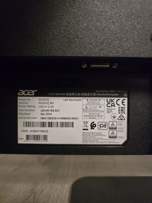Monitor Acer EK251Q Ebi 100hz