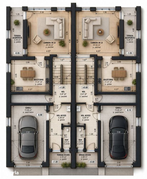 Duplex cu garaj, 196 mp utili 250 mp teran, Manastur