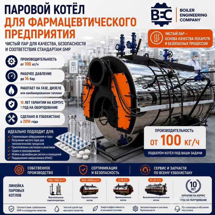 Паровой котёл для фармацевтического предприятия