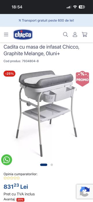 Cada Chicco cu suport si masa de infasat