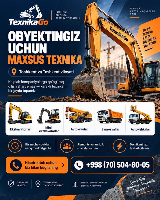 TexnikaGo.Qurilish va boshqa ishlar uchun maxsus texnika