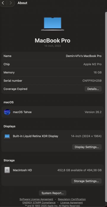 Macbook pro m2 pro 16/512 14-inch 16 yader 120 fps quvat 40 soatgacha