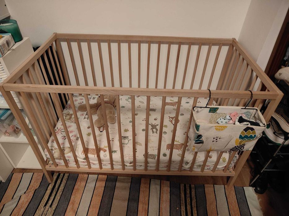 Patut copii 120x60 cm din 100% lemn de fag, Primii Pasi, Cu saltea