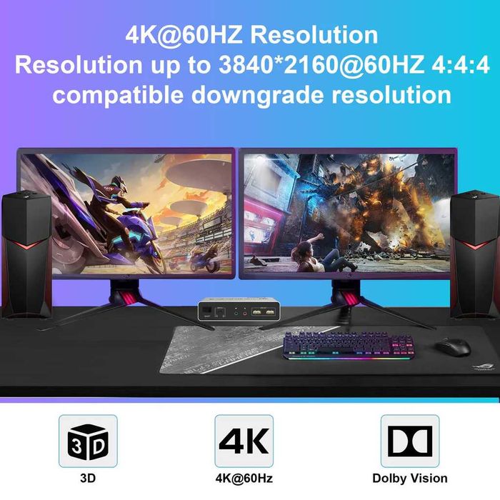 DisplayPort HDMI Switch KVM 2 monitoare 2 PC 4K60Hz Display extins